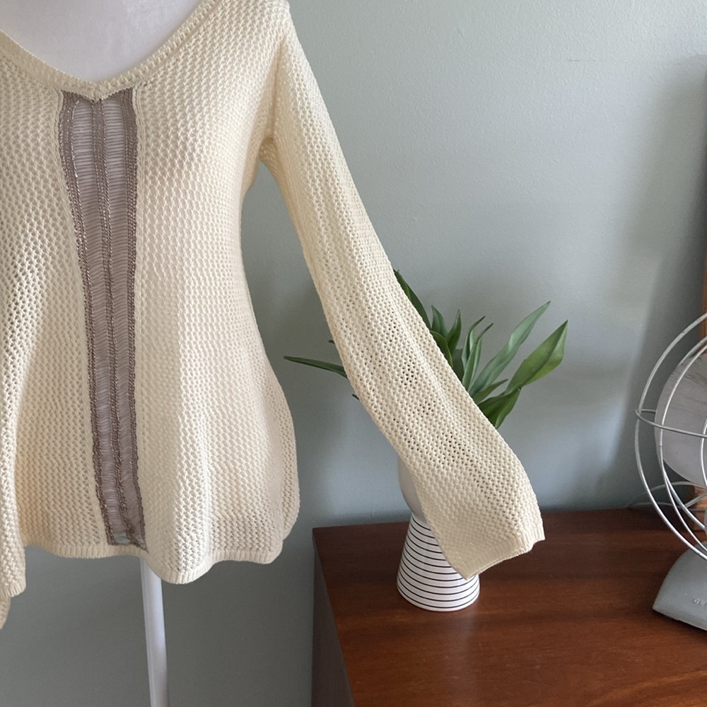 Anthropologie Moth Creamy Colored Open Weave Sweater with Coppery Detail…